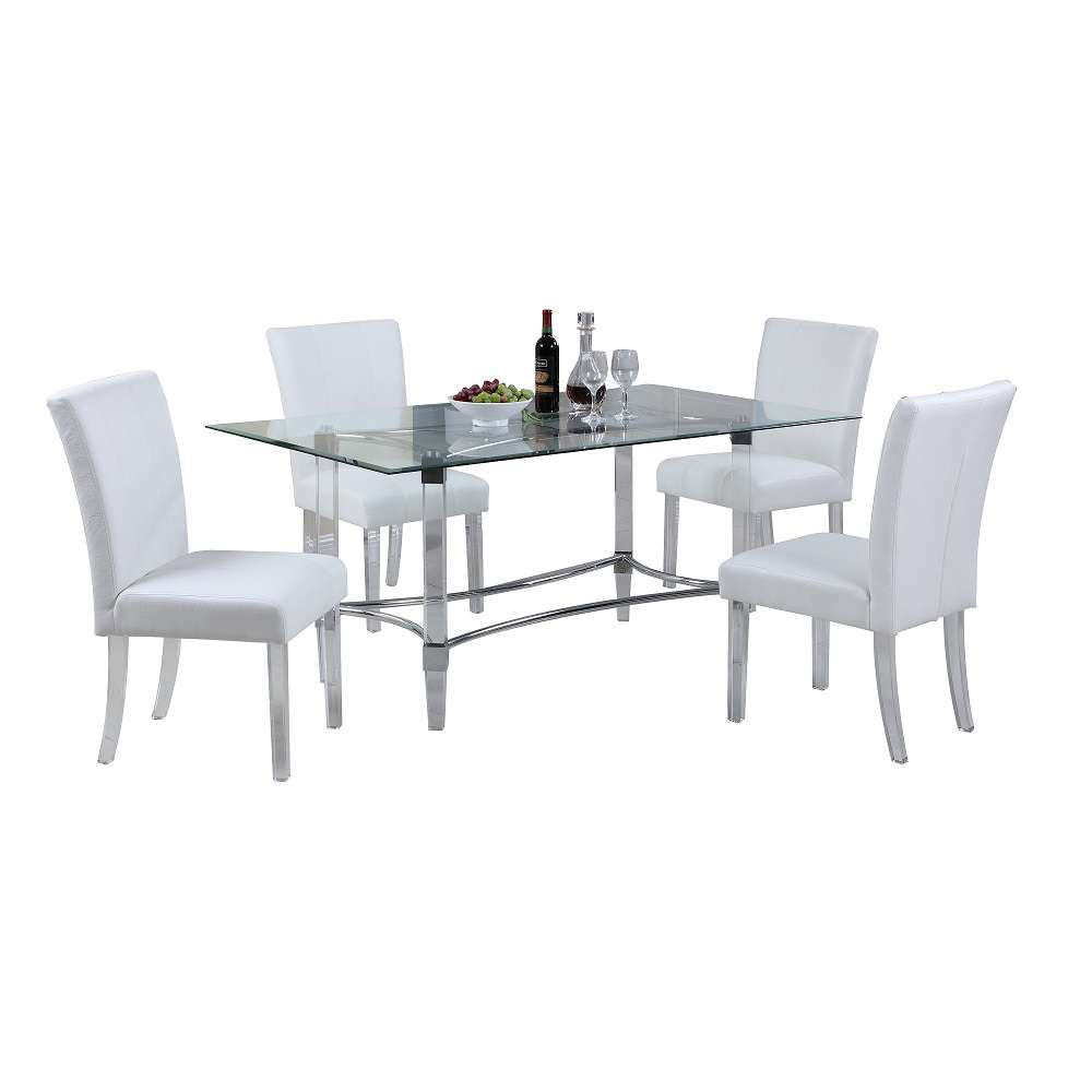 Chintaly - Contemporary Dining Set w/ Rectangular Glass Dining Table & Parson Chairs - 4038-RCT4272-5PC-WHT veiw 1