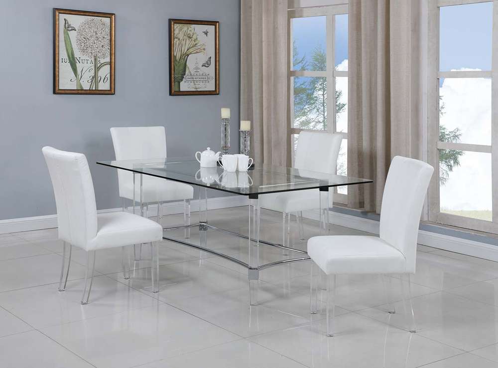 Chintaly - Contemporary Dining Set w/ Rectangular Glass Dining Table & Parson Chairs - 4038-RCT4272-5PC-WHT veiw 2