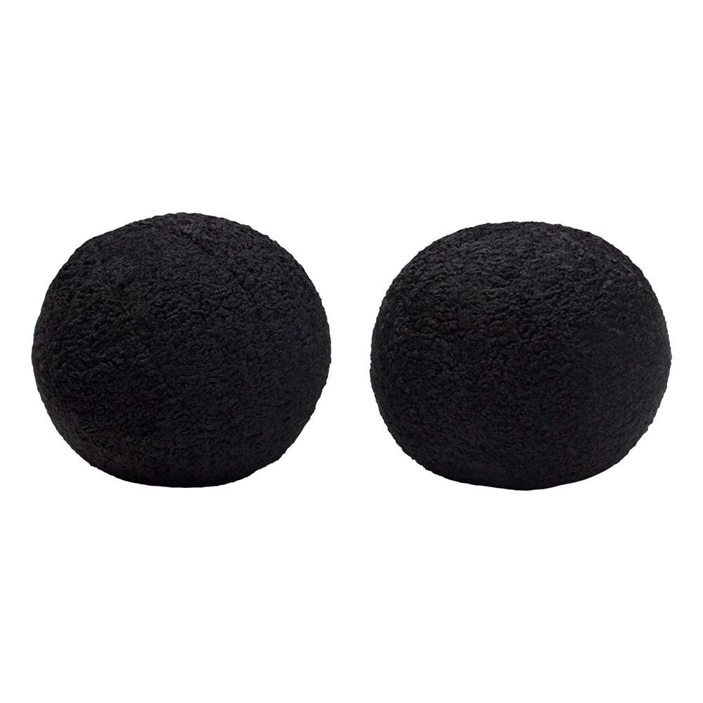 Diamond Sofa -  10in Round Accent Pillows in Black Faux Sheepskin (Set of 2) - PILLOWBALLBL2PK veiw 1