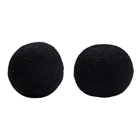 Diamond Sofa -  10in Round Accent Pillows in Black Faux Sheepskin (Set of 2) - PILLOWBALLBL2PK veiw 2