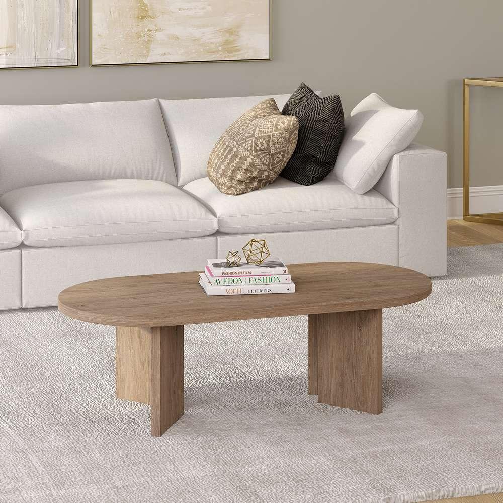 Hudson & Canal - Alma 48in Wide Oval Coffee Table in Antiqued Gray Oak - CT2089 veiw 4