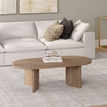 Hudson & Canal - Alma 48in Wide Oval Coffee Table in Antiqued Gray Oak - CT2089 veiw 4