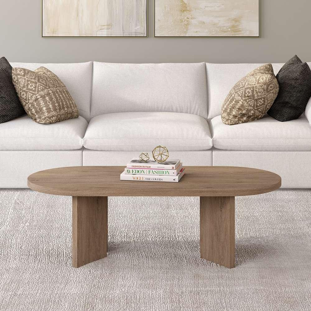 Hudson & Canal - Alma 48in Wide Oval Coffee Table in Antiqued Gray Oak - CT2089 veiw 5