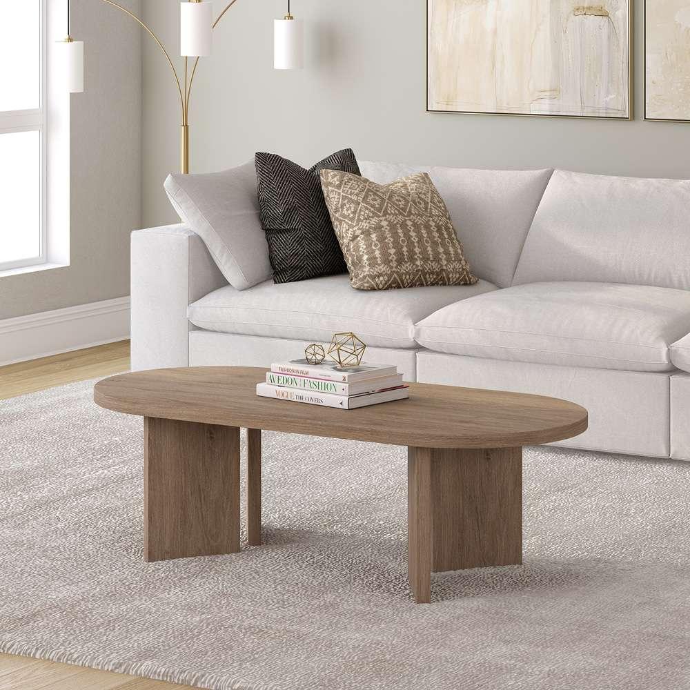 Hudson & Canal - Alma 48in Wide Oval Coffee Table in Antiqued Gray Oak - CT2089 veiw 6