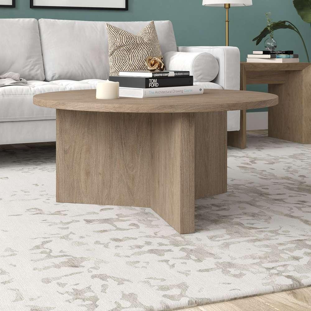 Hudson & Canal - Anders 36in Wide Round Coffee Table in Antiqued Gray Oak - CT2092 veiw 5