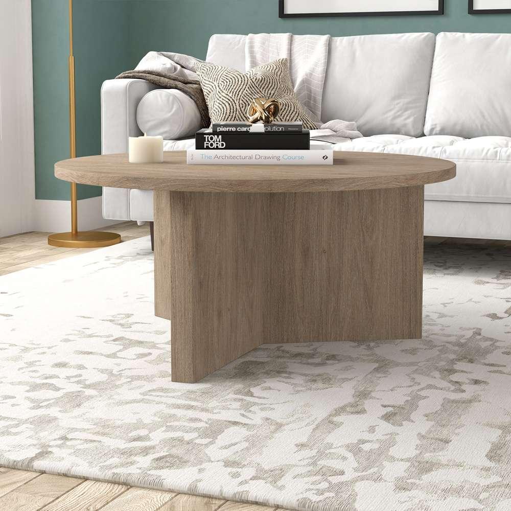 Hudson & Canal - Anders 36in Wide Round Coffee Table in Antiqued Gray Oak - CT2092 veiw 6
