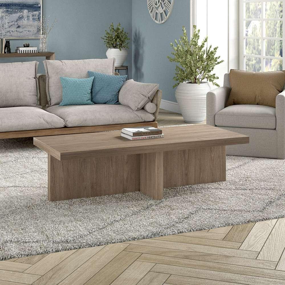 Hudson & Canal - Elna 54in Wide Rectangular Coffee Table in Antiqued Gray Oak - CT2049 veiw 4