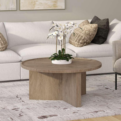 Hudson & Canal - Gunnar 32in Wide Round Coffee Table in Antiqued Gray Oak - CT2119 veiw 4