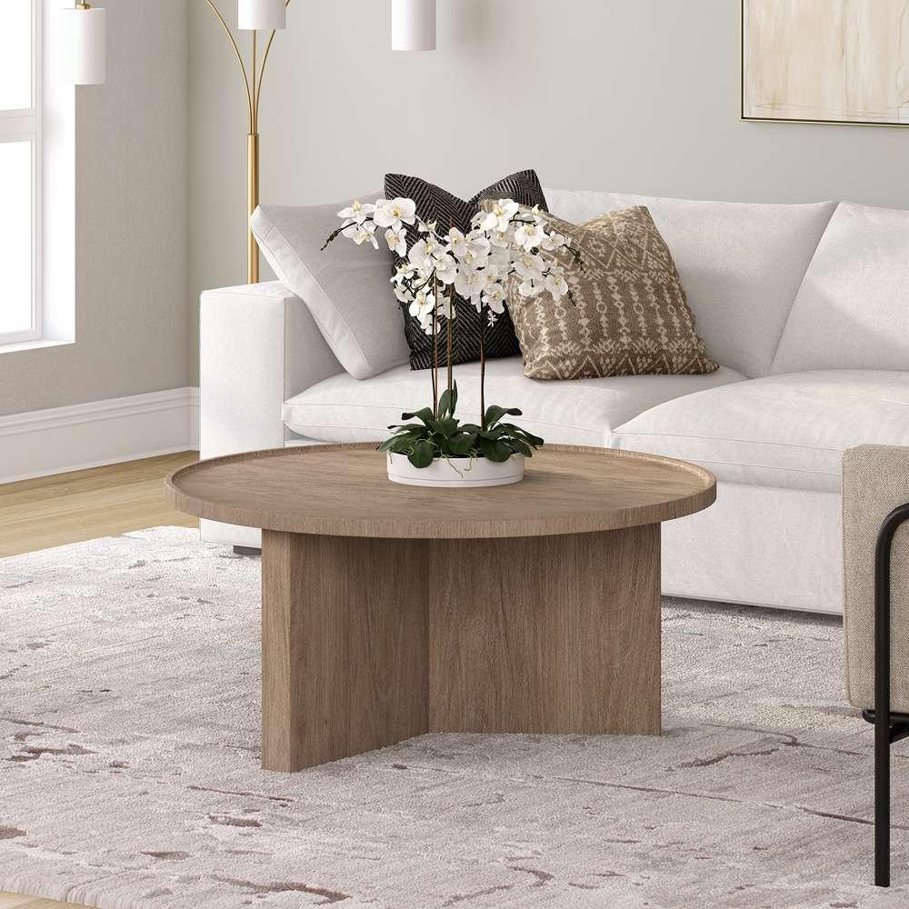 Hudson & Canal - Gunnar 32in Wide Round Coffee Table in Antiqued Gray Oak - CT2119 veiw 6