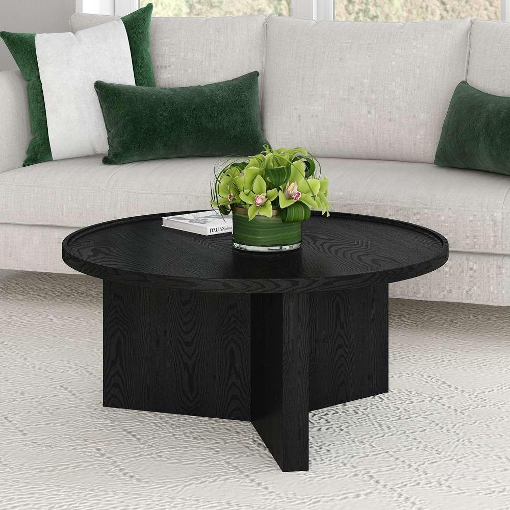 Hudson & Canal - Gunnar 32in Wide Round Coffee Table in Black Grain - CT2118 veiw 5