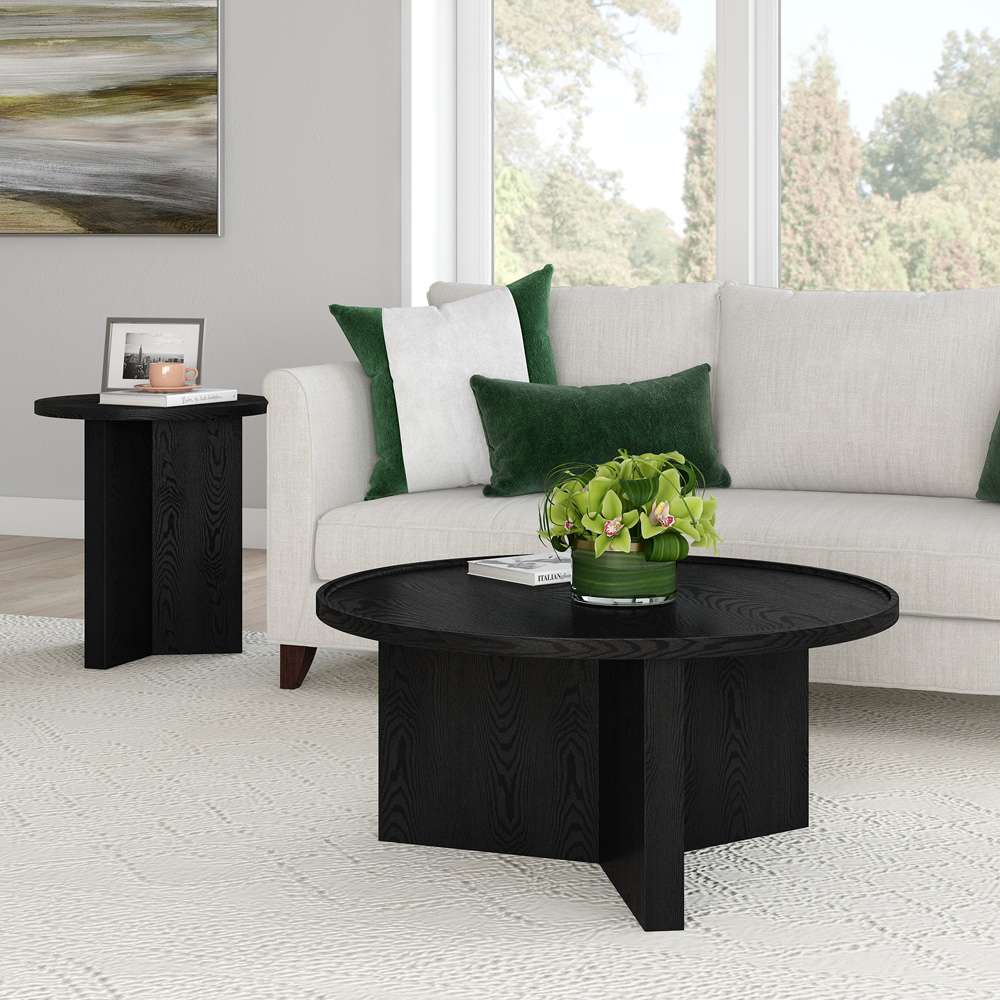 Hudson & Canal - Gunnar 32in Wide Round Coffee Table in Black Grain - CT2118 veiw 7