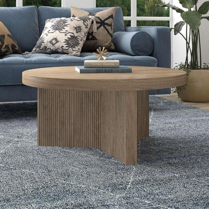 Hudson & Canal - Holm 32in Wide Round Coffee Table in Antiqued Gray Oak - CT2095 veiw 5