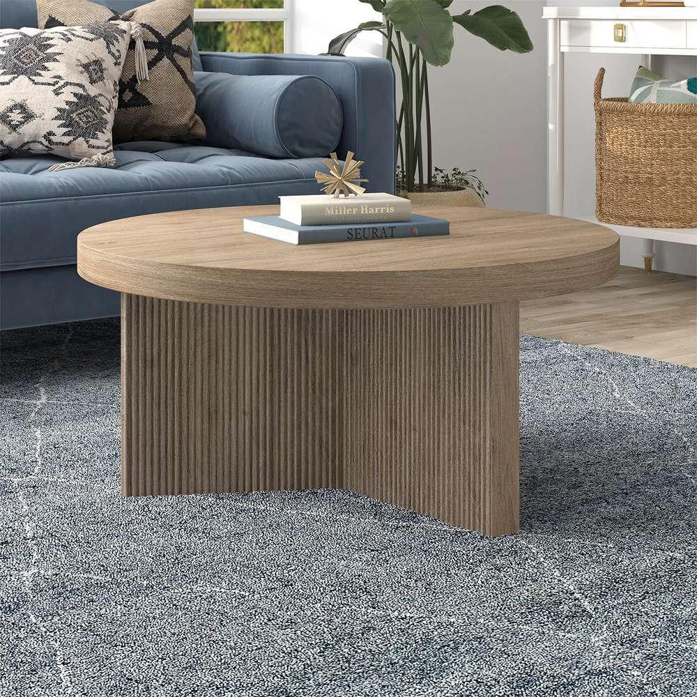 Hudson & Canal - Holm 32in Wide Round Coffee Table in Antiqued Gray Oak - CT2095 veiw 6