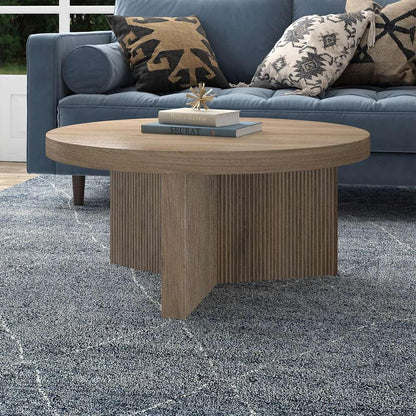 Hudson & Canal - Holm 32in Wide Round Coffee Table in Antiqued Gray Oak - CT2095 veiw 7