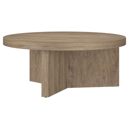 Hudson & Canal - Holm 36in Wide Round Coffee Table in Antiqued Gray Oak - CT2098 veiw 3