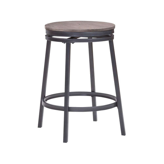 American Woodcrafters - Stockton 25in Backless Metal Swivel Stool- Slate Grey - Grey Oak Seat - B1-120-25W veiw 1