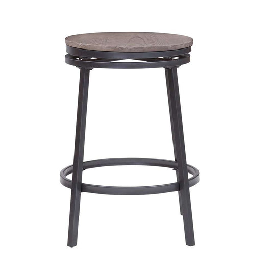 American Woodcrafters - Stockton 25in Backless Metal Swivel Stool- Slate Grey - Grey Oak Seat - B1-120-25W veiw 2