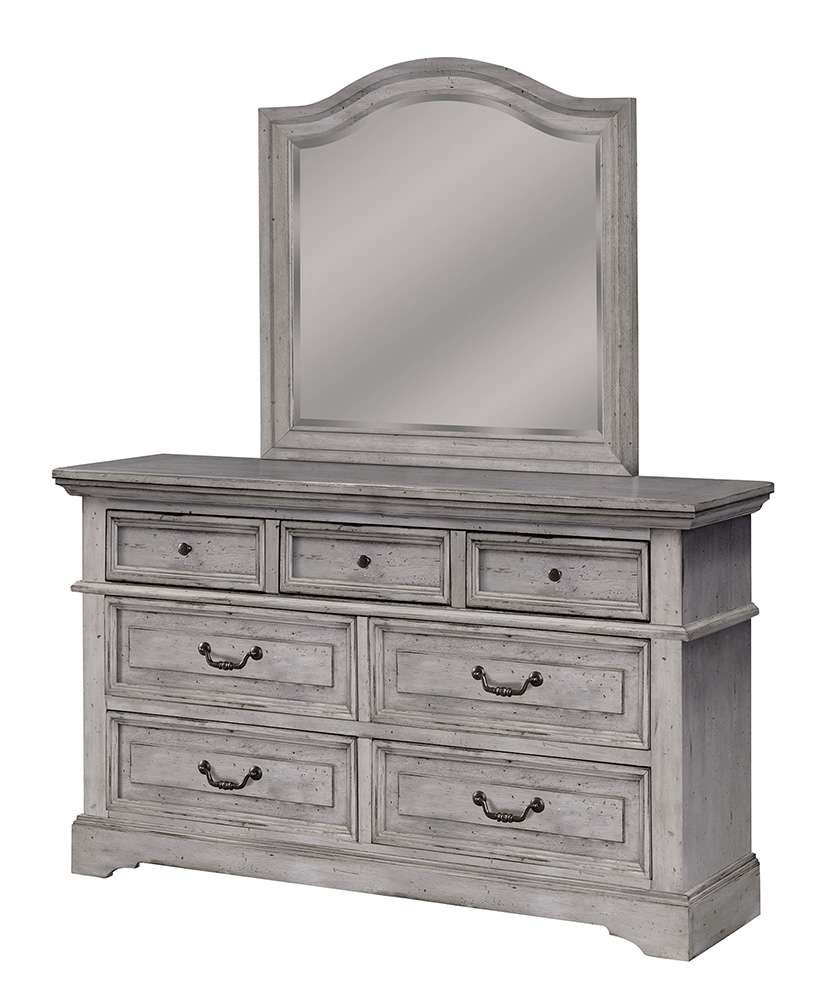 American Woodcrafters - Stonebrook Dresser with Mirror - Light Distressed Antique Gray - 7820-DLM veiw 1