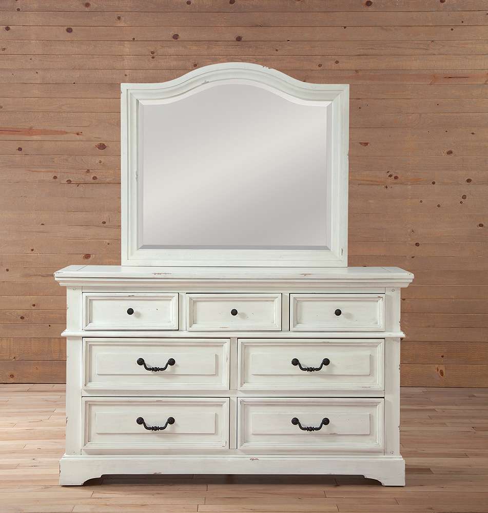 American Woodcrafters - Stonebrook Dresser with Mirror - Distressed Antique White - 7810-TDLM veiw 3