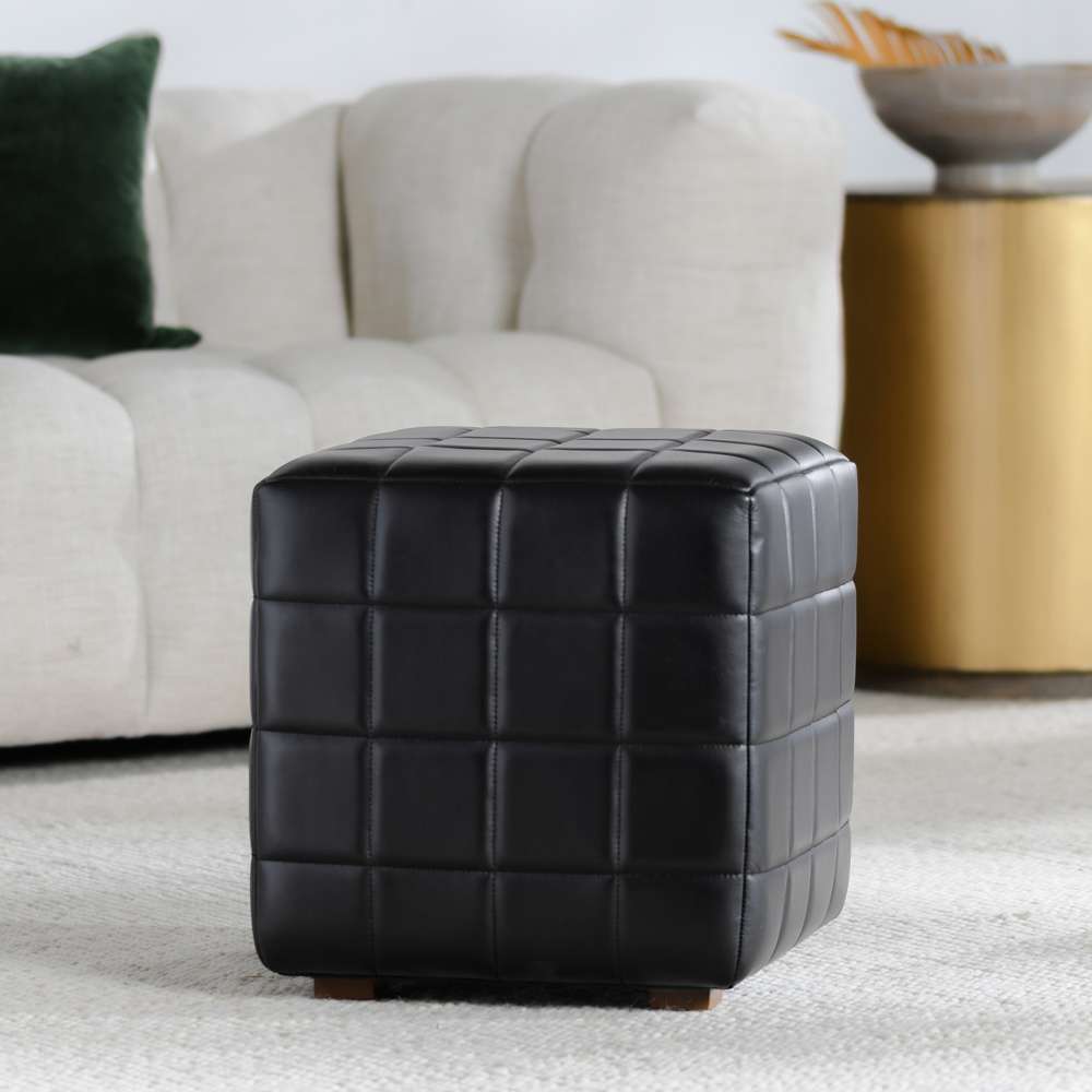 Classic Home - Carlo Leather 18in Square Ottoman Jet Black - 53002005 veiw 4