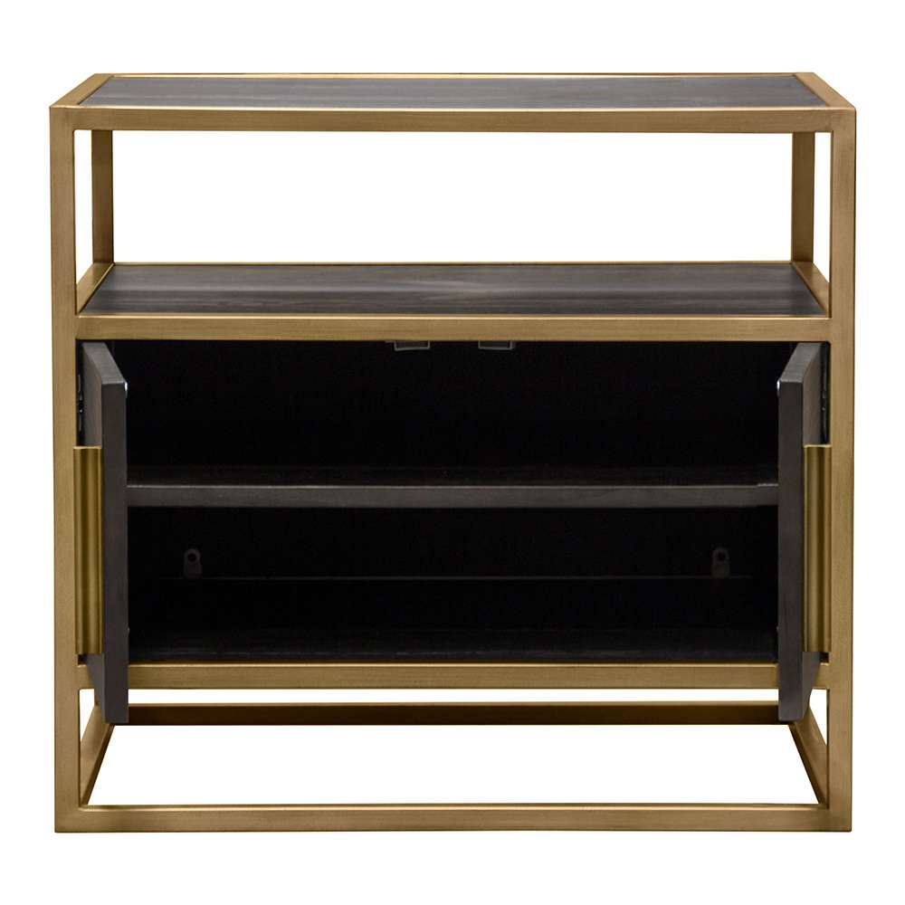 Diamond Sofa - Empire 2-Door End Table in Dark Brown Veneer w/ Hand brushed Gold Metal Frame - EMPIREETGD veiw 2