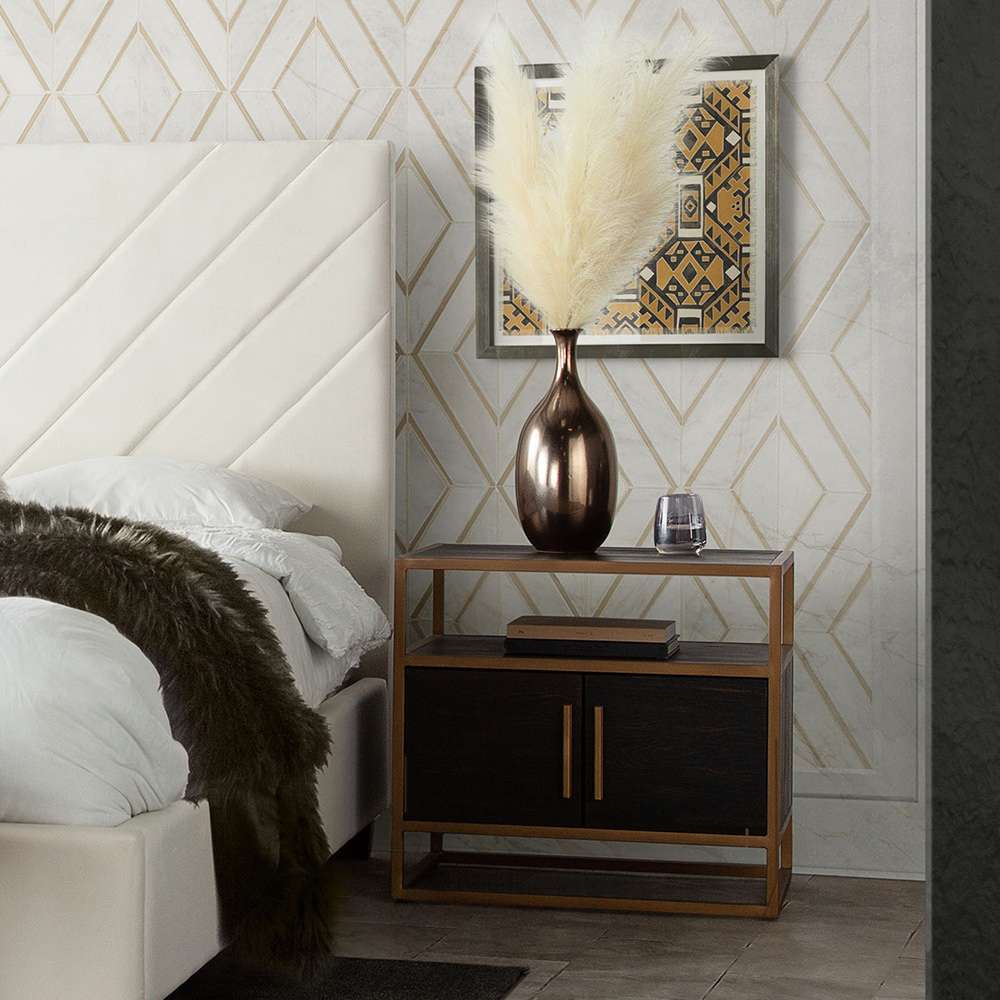 Diamond Sofa - Empire 2-Door End Table in Dark Brown Veneer w/ Hand brushed Gold Metal Frame - EMPIREETGD veiw 8
