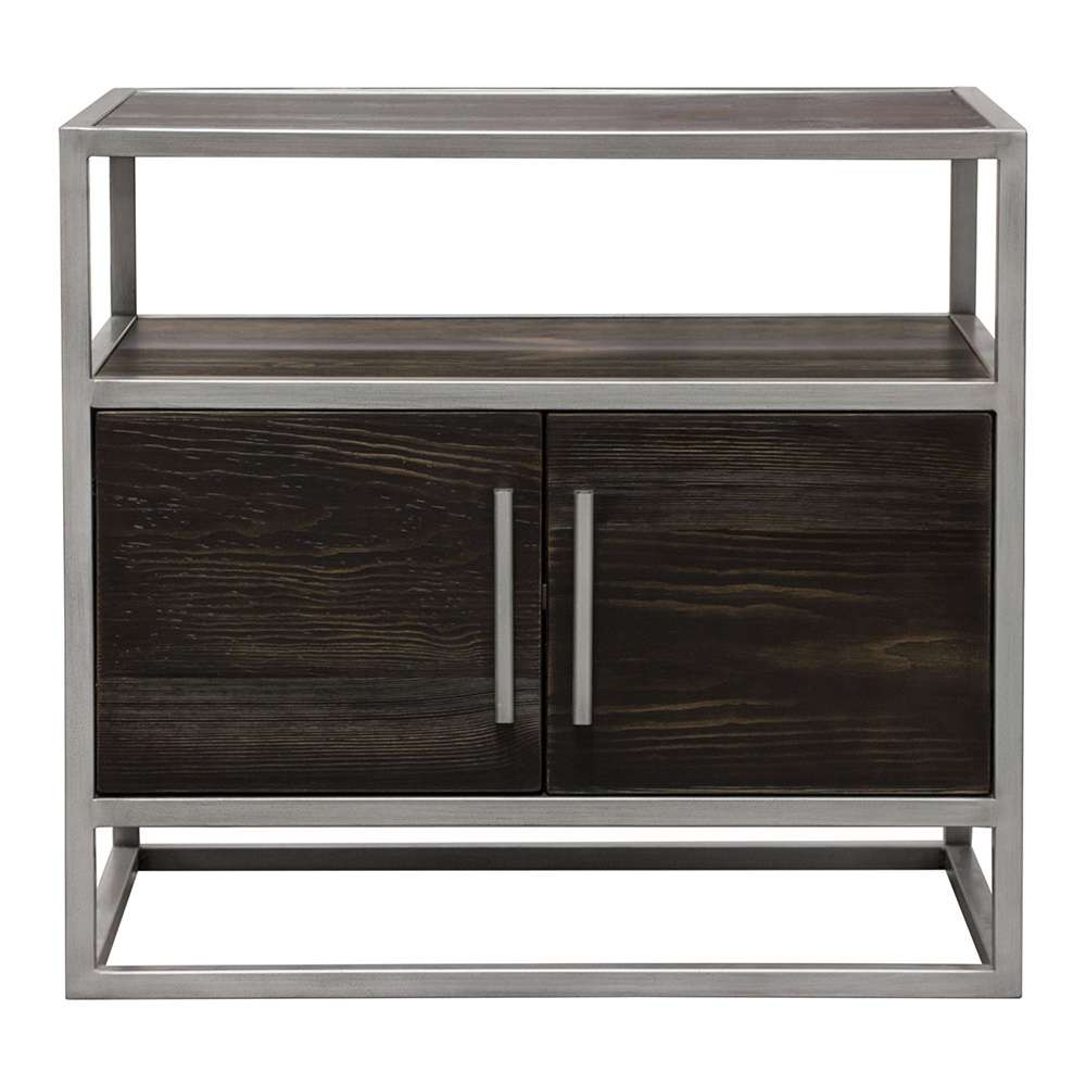 Diamond Sofa - Empire 2-Door End Table in Dark Brown Veneer w/ Hand brushed Silver Metal Frame - EMPIREETSL veiw 1
