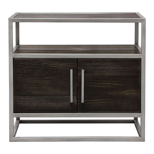 Diamond Sofa - Empire 2-Door End Table in Dark Brown Veneer w/ Hand brushed Silver Metal Frame - EMPIREETSL veiw 1