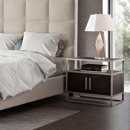 Diamond Sofa - Empire 2-Door End Table in Dark Brown Veneer w/ Hand brushed Silver Metal Frame - EMPIREETSL veiw 7