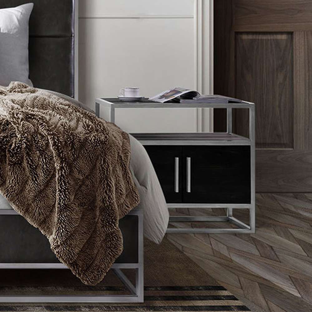 Diamond Sofa - Empire 2-Door End Table in Dark Brown Veneer w/ Hand brushed Silver Metal Frame - EMPIREETSL veiw 8