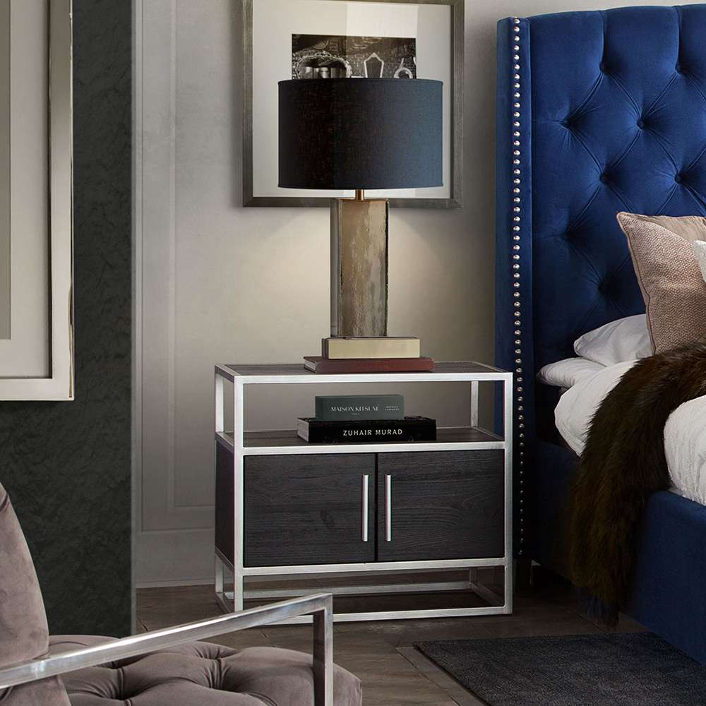 Diamond Sofa - Empire 2-Door End Table in Dark Brown Veneer w/ Hand brushed Silver Metal Frame - EMPIREETSL veiw 9