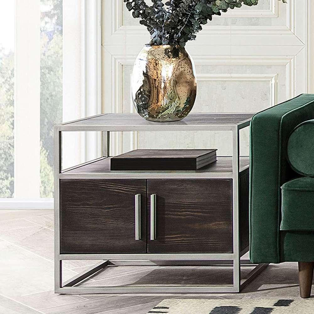Diamond Sofa - Empire 2-Door End Table in Dark Brown Veneer w/ Hand brushed Silver Metal Frame - EMPIREETSL veiw 10