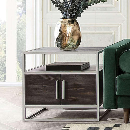 Diamond Sofa - Empire 2-Door End Table in Dark Brown Veneer w/ Hand brushed Silver Metal Frame - EMPIREETSL veiw 10