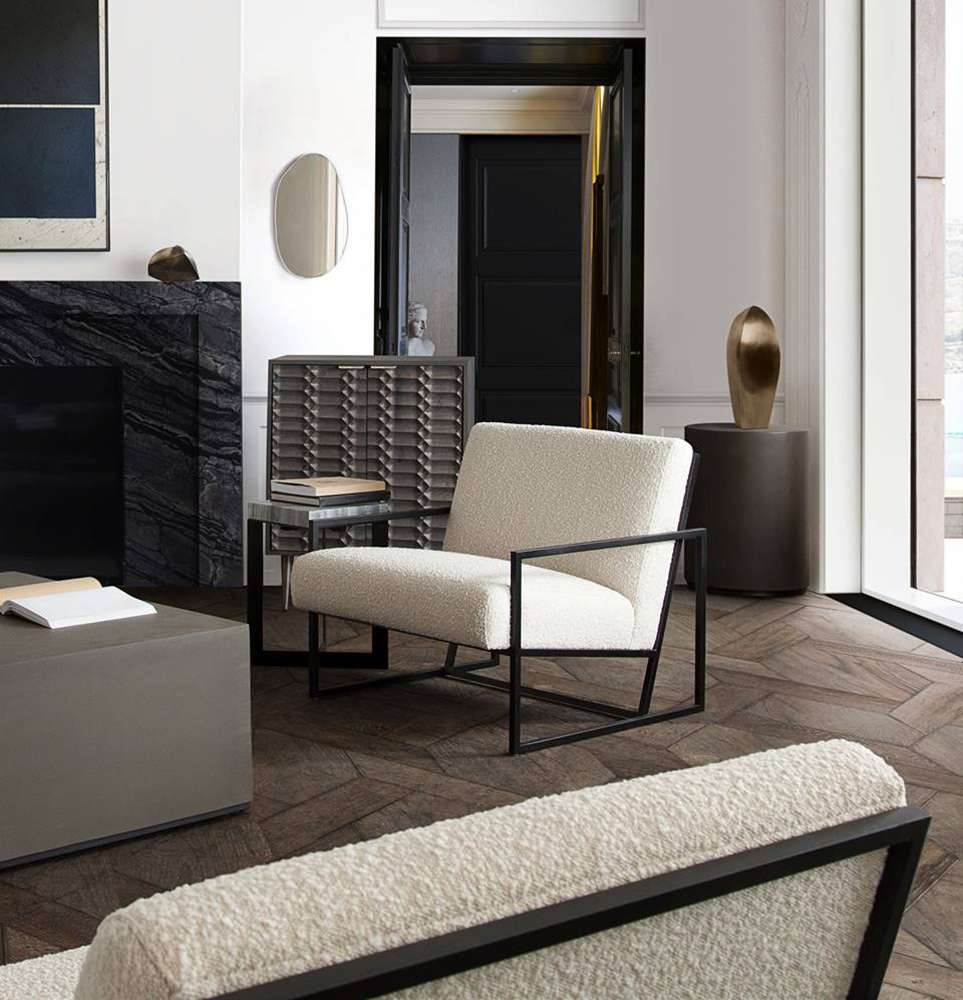 Diamond Sofa - Luxe Accent Chair in Bone Boucle Textured Fabric with Black Powder Coat Frame - LUXECHBO-NB veiw 7