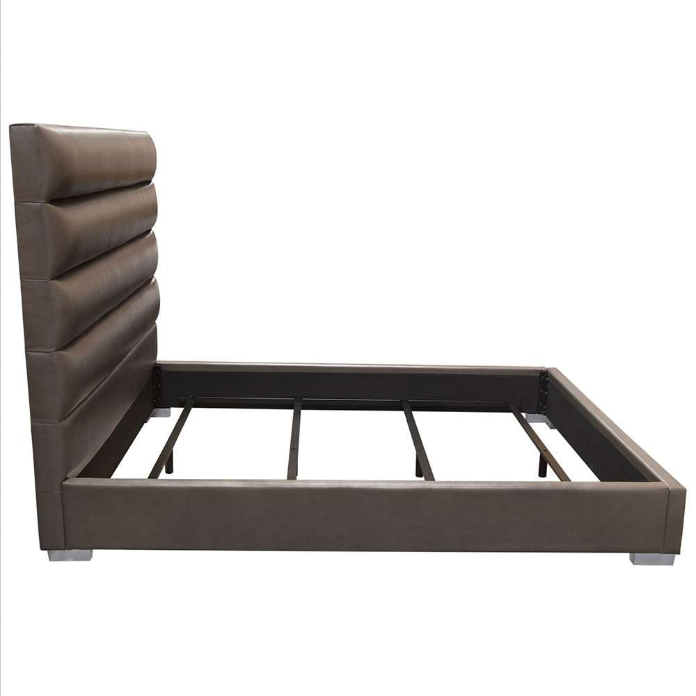 Diamond Sofa - Bardot Channel Tufted Queen Bed in Elephant Grey Leatherette - BARDOTQUBEDEG veiw 3