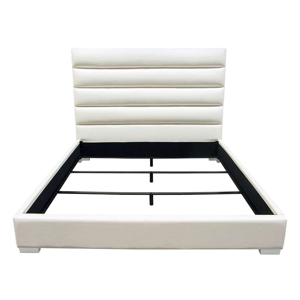 Diamond Sofa - Bardot Channel Tufted Queen Bed in White Leatherette - BARDOTQUBEDWH veiw 1
