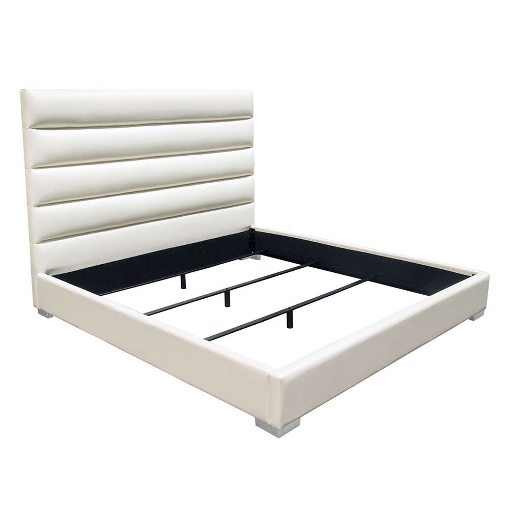 Diamond Sofa - Bardot Channel Tufted Queen Bed in White Leatherette - BARDOTQUBEDWH veiw 2
