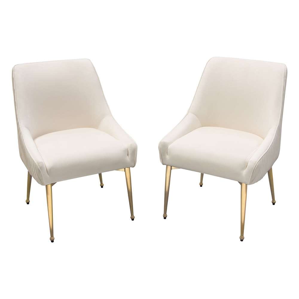 Diamond Sofa - Quinn Dining Chairs w/ Vertical Outside Pleat Detail and Contoured Arm in Cream Velvet w/ Brushed Gold Metal Leg (Set of 2) - QUINNDCCM2PK veiw 1