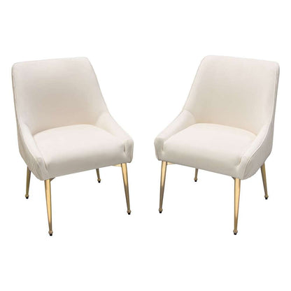 Diamond Sofa - Quinn Dining Chairs w/ Vertical Outside Pleat Detail and Contoured Arm in Cream Velvet w/ Brushed Gold Metal Leg (Set of 2) - QUINNDCCM2PK veiw 1