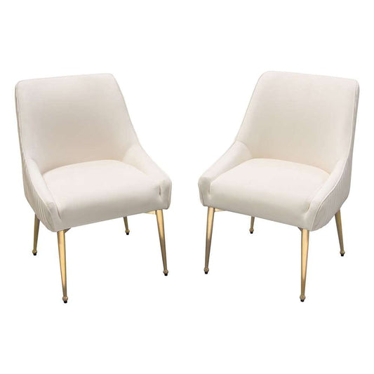 Diamond Sofa - Quinn Dining Chairs w/ Vertical Outside Pleat Detail and Contoured Arm in Cream Velvet w/ Brushed Gold Metal Leg (Set of 2) - QUINNDCCM2PK veiw 1