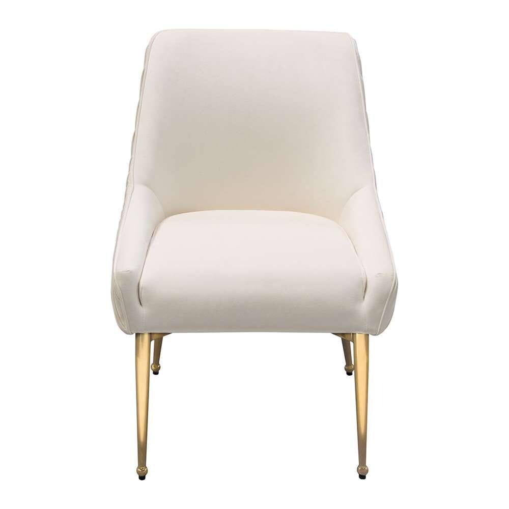 Diamond Sofa - Quinn Dining Chairs w/ Vertical Outside Pleat Detail and Contoured Arm in Cream Velvet w/ Brushed Gold Metal Leg (Set of 2) - QUINNDCCM2PK veiw 2