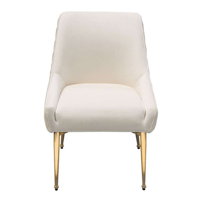 Diamond Sofa - Quinn Dining Chairs w/ Vertical Outside Pleat Detail and Contoured Arm in Cream Velvet w/ Brushed Gold Metal Leg (Set of 2) - QUINNDCCM2PK veiw 2