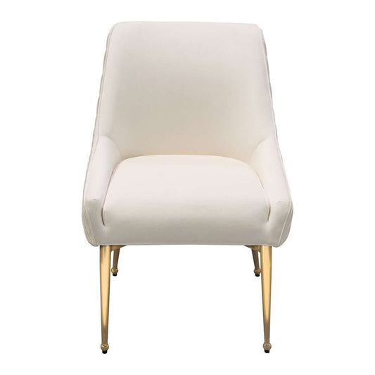 Diamond Sofa - Quinn Dining Chairs w/ Vertical Outside Pleat Detail and Contoured Arm in Cream Velvet w/ Brushed Gold Metal Leg (Set of 2) - QUINNDCCM2PK veiw 2