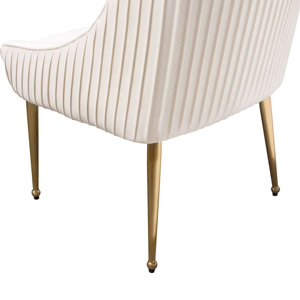 Diamond Sofa - Quinn Dining Chairs w/ Vertical Outside Pleat Detail and Contoured Arm in Cream Velvet w/ Brushed Gold Metal Leg (Set of 2) - QUINNDCCM2PK veiw 5