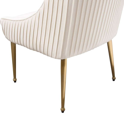 Diamond Sofa - Quinn Dining Chairs w/ Vertical Outside Pleat Detail and Contoured Arm in Cream Velvet w/ Brushed Gold Metal Leg (Set of 2) - QUINNDCCM2PK veiw 5