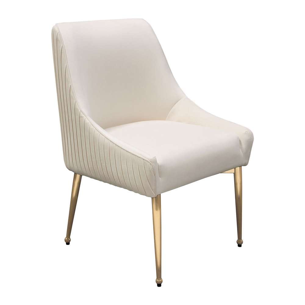 Diamond Sofa - Quinn Dining Chairs w/ Vertical Outside Pleat Detail and Contoured Arm in Cream Velvet w/ Brushed Gold Metal Leg (Set of 2) - QUINNDCCM2PK veiw 6