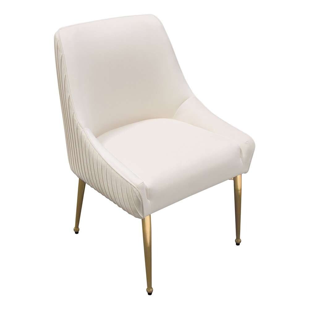 Diamond Sofa - Quinn Dining Chairs w/ Vertical Outside Pleat Detail and Contoured Arm in Cream Velvet w/ Brushed Gold Metal Leg (Set of 2) - QUINNDCCM2PK veiw 7