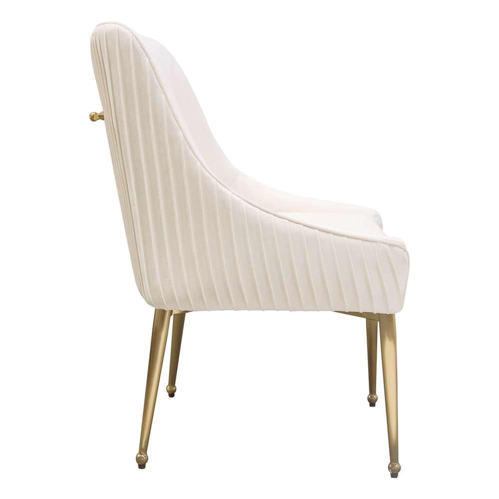 Diamond Sofa - Quinn Dining Chairs w/ Vertical Outside Pleat Detail and Contoured Arm in Cream Velvet w/ Brushed Gold Metal Leg (Set of 2) - QUINNDCCM2PK veiw 8