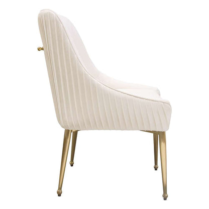 Diamond Sofa - Quinn Dining Chairs w/ Vertical Outside Pleat Detail and Contoured Arm in Cream Velvet w/ Brushed Gold Metal Leg (Set of 2) - QUINNDCCM2PK veiw 8