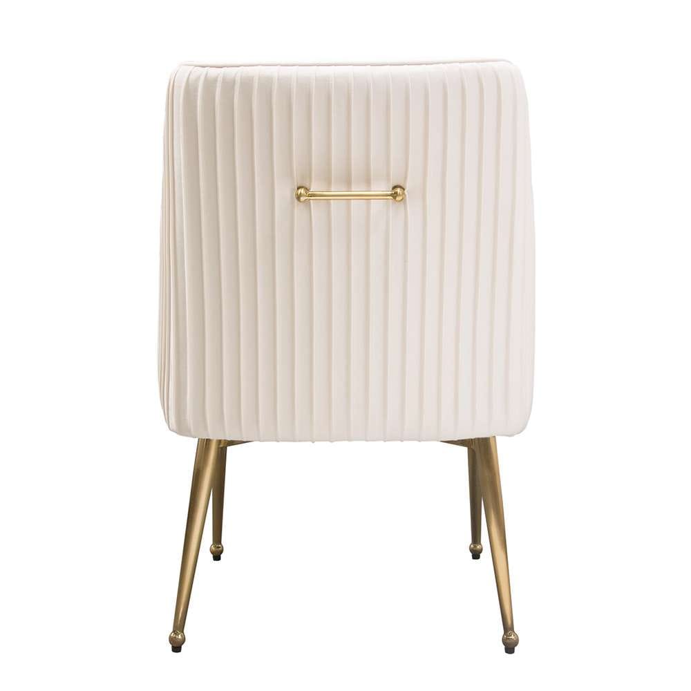 Diamond Sofa - Quinn Dining Chairs w/ Vertical Outside Pleat Detail and Contoured Arm in Cream Velvet w/ Brushed Gold Metal Leg (Set of 2) - QUINNDCCM2PK veiw 10
